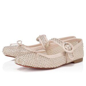 Christian Louboutin MAMASTRAPITINA Strass Crystal Mesh Ballerina Flats Size 39.5